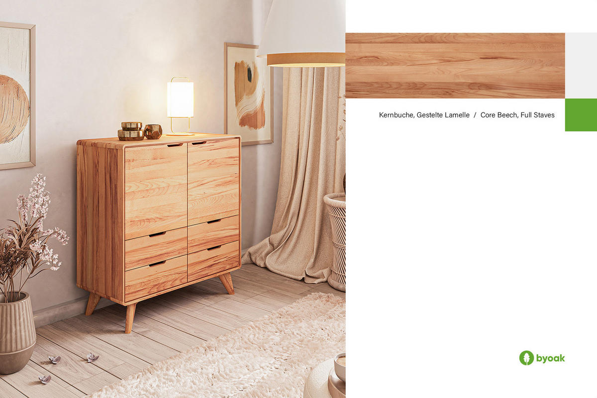 KOMMODE HOCH GREG Kernbuche - Kernbuche, Holz (90/92/40cm) - byoak