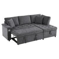 ECKSCHLAFSOFA L-Form, Chenille mit Stauraum & USB-Anschluss, 209/130/84 cm, Dunkelgrau - Dunkelgrau, Textil (130/84/209cm) - Redom