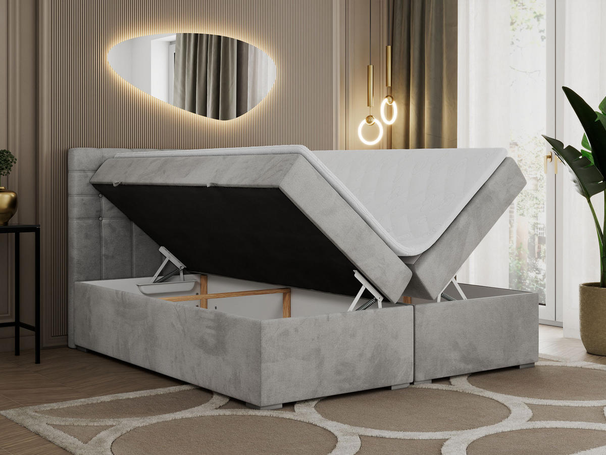 BOXBETT SUSAN 200/200 Hellgrau Velvet - H3 - Hellgrau, Holz/Textil (200/200cm) - MKS