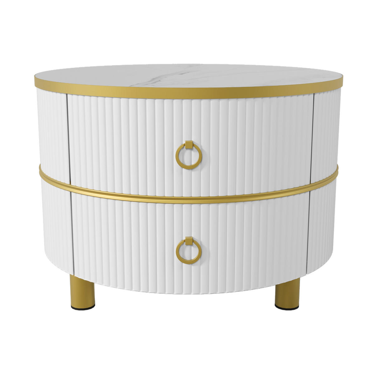 KONFERENČNÍ stolek z MDF 70x70x46 cm bílý se 2 zásuvkami, lesklou deskou a mramorovým dekorem - bílá, kompozitní dřevo (70/70/46cm) - Modfu