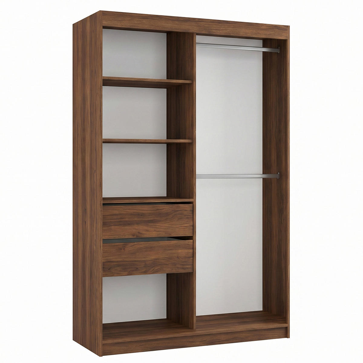 SCHWEBETÜRENSCHRANK Viva II mit Schubladen und Spiegel, mit Lacobel-Glas, 120/216/61 Walnuss - Walnussfarben, Holzwerkstoff (120/216/61cm) - Beautysofa