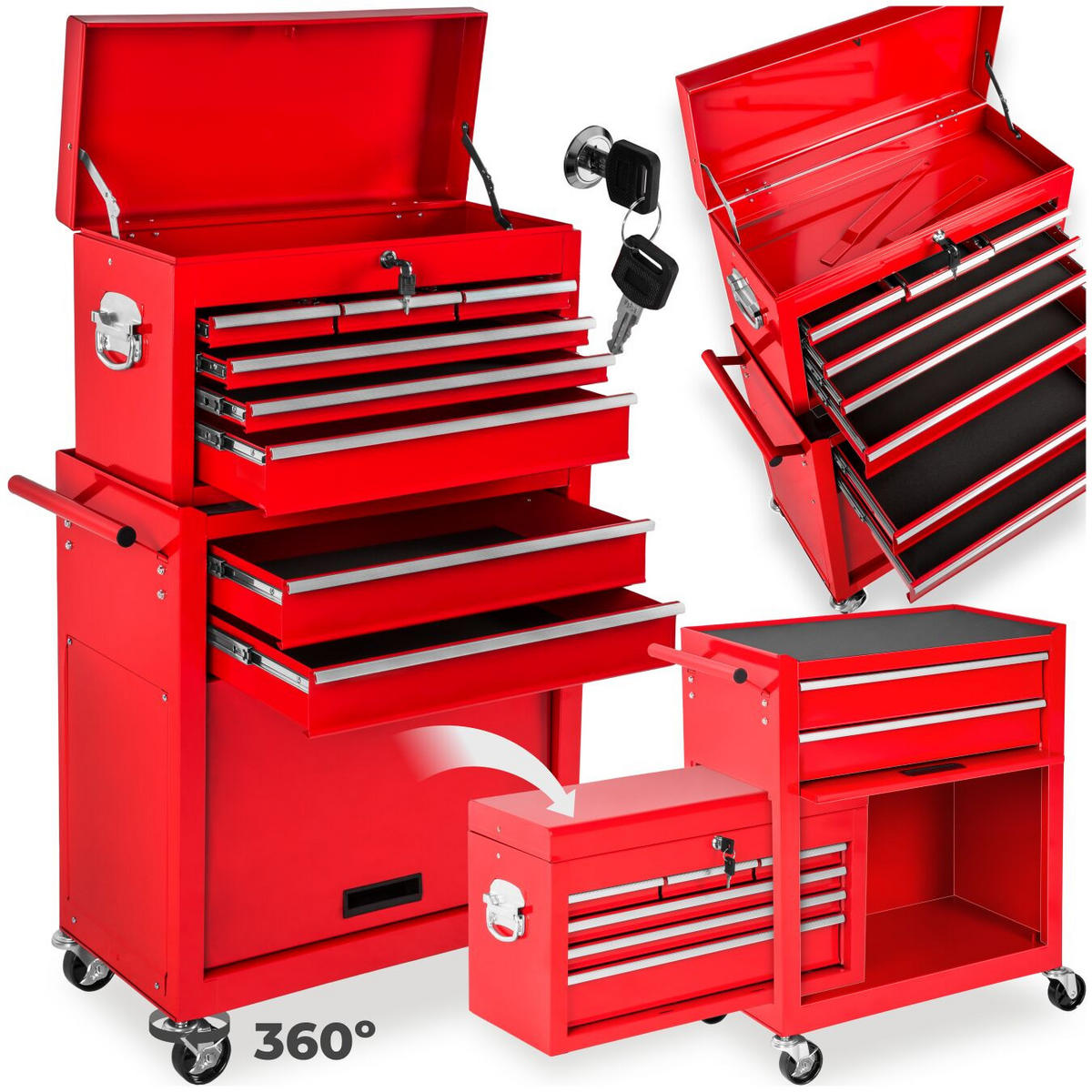 WERKZEUGWAGEN ,Rollen Ø 100 mm,rot - Rot, Metall (33/110/69cm) - tectake