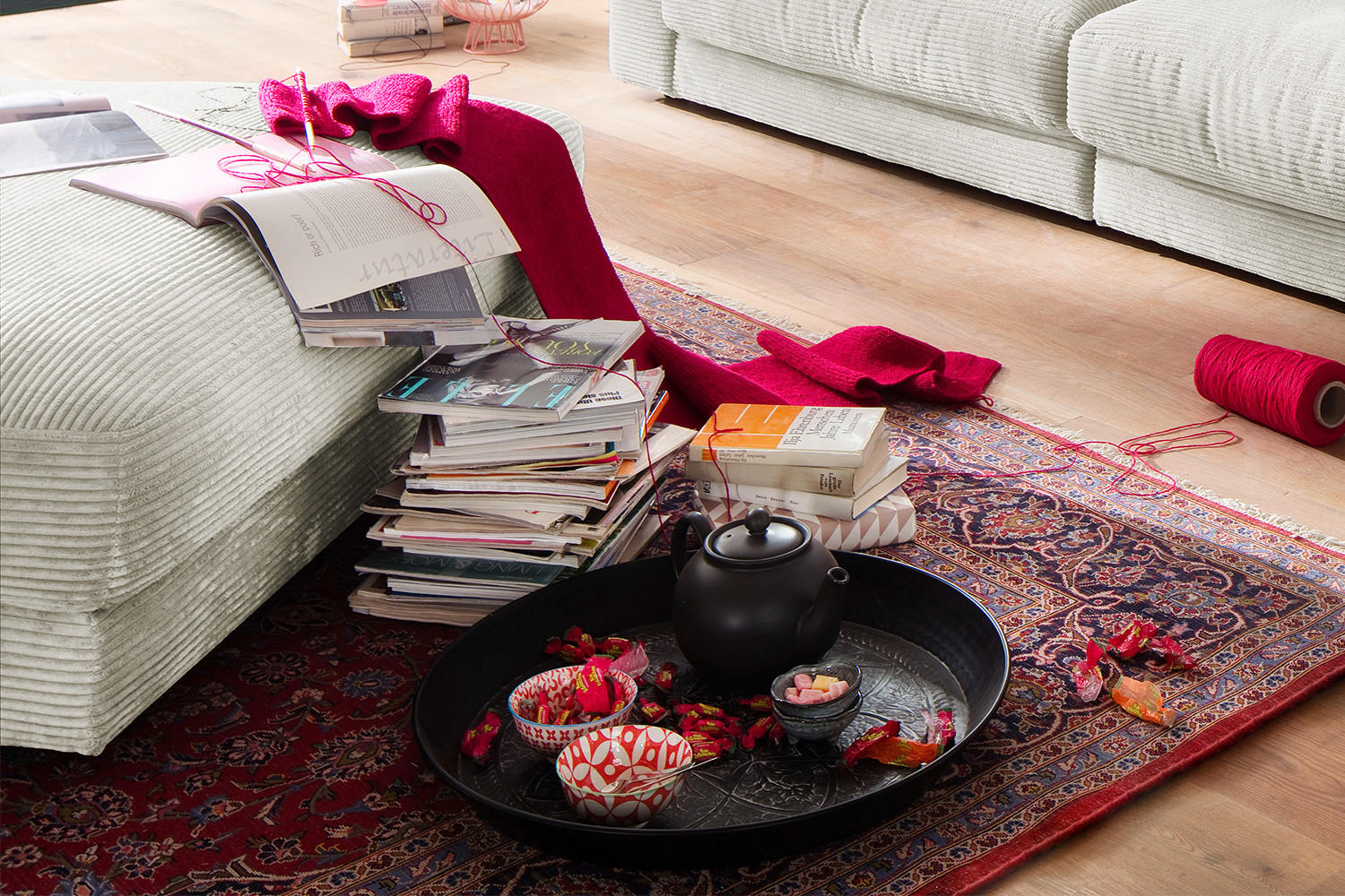 Thumbnail - Kawola Big, Creme, Textil, Rechteckig, 120x43x120 cm, Wohnzimmer, Hocker, Sitzhocker