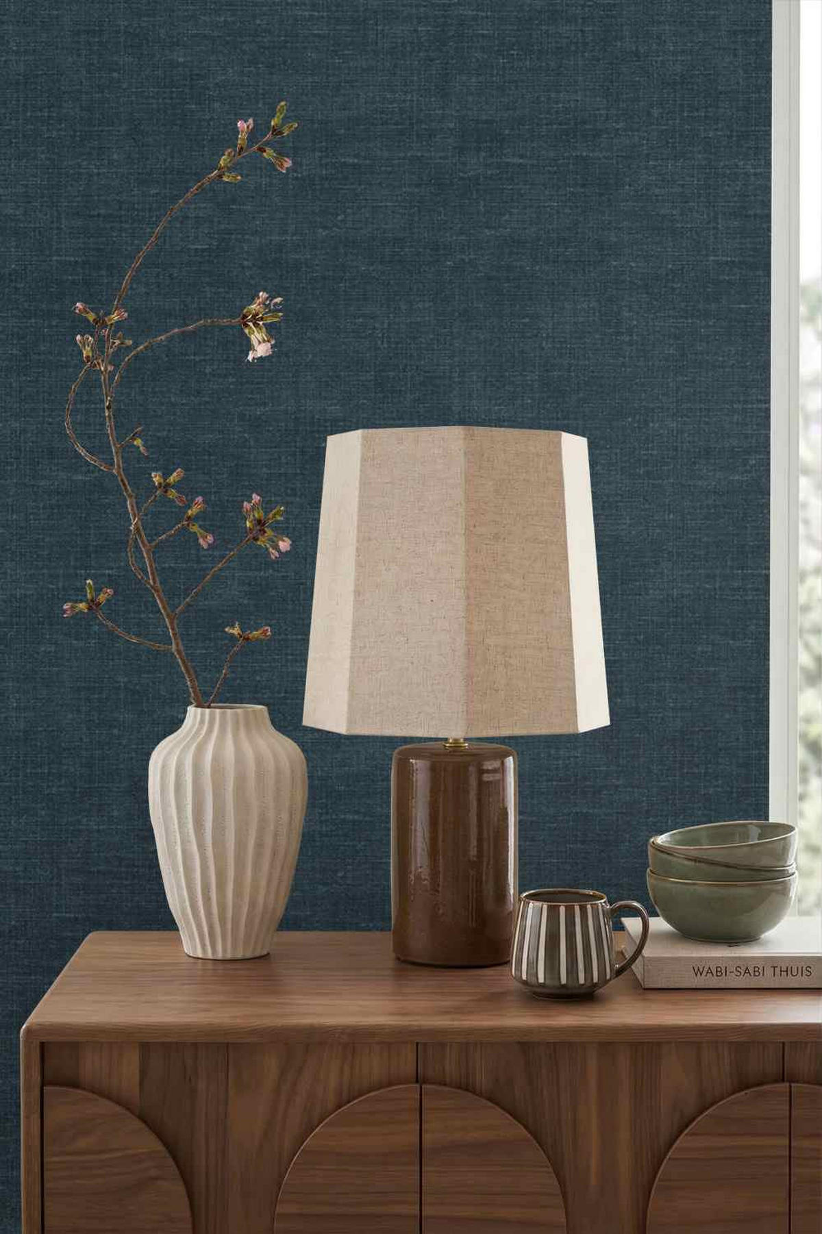 TAPETE Leinen-Optik 53 cm x 10.05 m - Blau, Papier (53/1000cm) - Origin Wallcoverings
