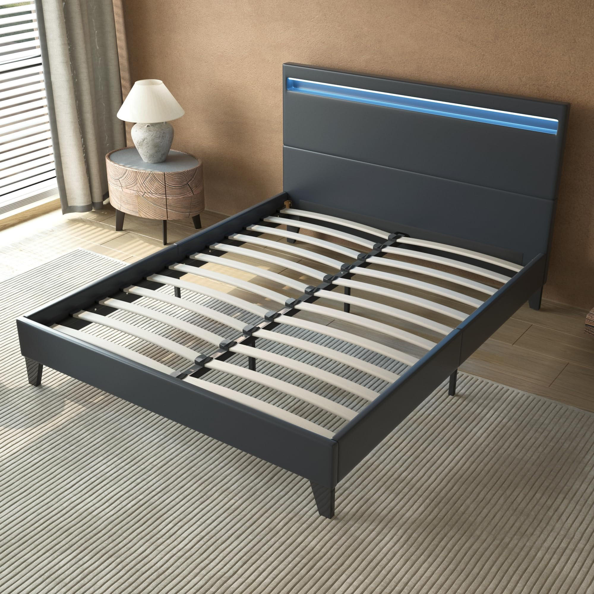 BETT 140x190 cm mit Kopfteil aus schwarzem Kunstleder - Schwarz, Naturmaterialien (140/200cm) - November Sleep