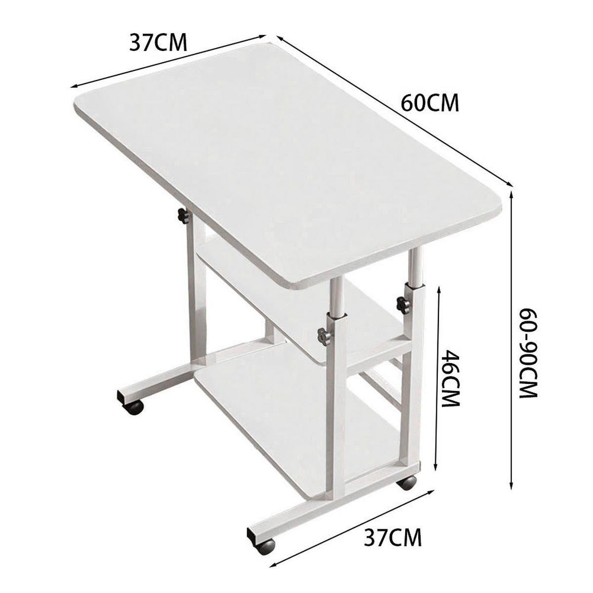 LAPTOPTISCH mit Rollen Ablageflächen und feststellbaren Höheverstellbar aus MDF in Weiß - Weiß, Metall (60/37/90cm) - Livingandhome