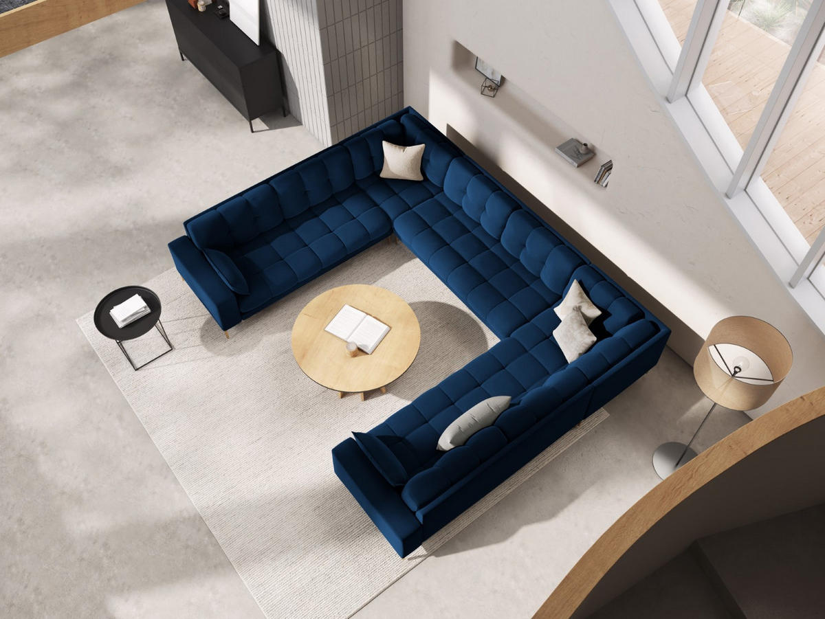 PANORAMASOFA Mamaia aus Samt königsblau 6 Sitzplätze - Blau, Textil (185/75/383cm) - Micadoni