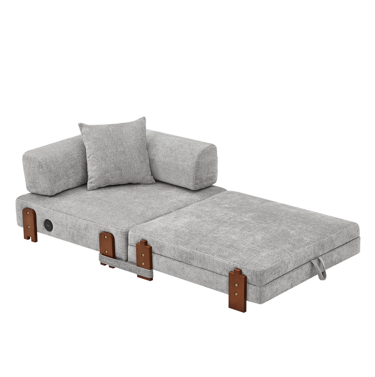 SCHLAFSOFA aus Stoff Hellgrau mit USB-, Type-C-Anschluss, Stauraum und Schlaffunktion - Hellgrau, Textil (84/48/170.5cm) - Modfu