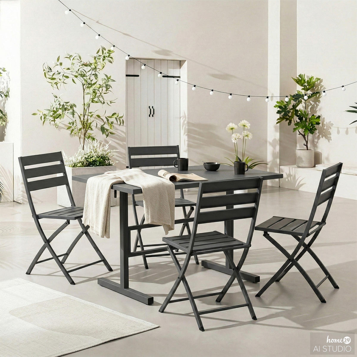 GARTENESSGRUPPE - 5-teilig - Stahl - Salbei - Anthrazit, Metall - home24