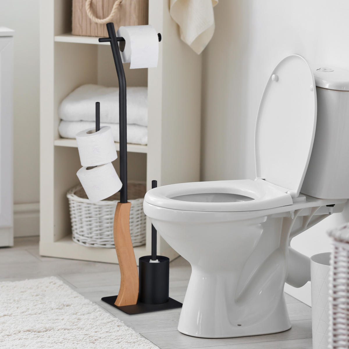WC-GARNITUR - Schwarz, Holzwerkstoff/Kunststoff (26/87/20cm) - Relaxdays