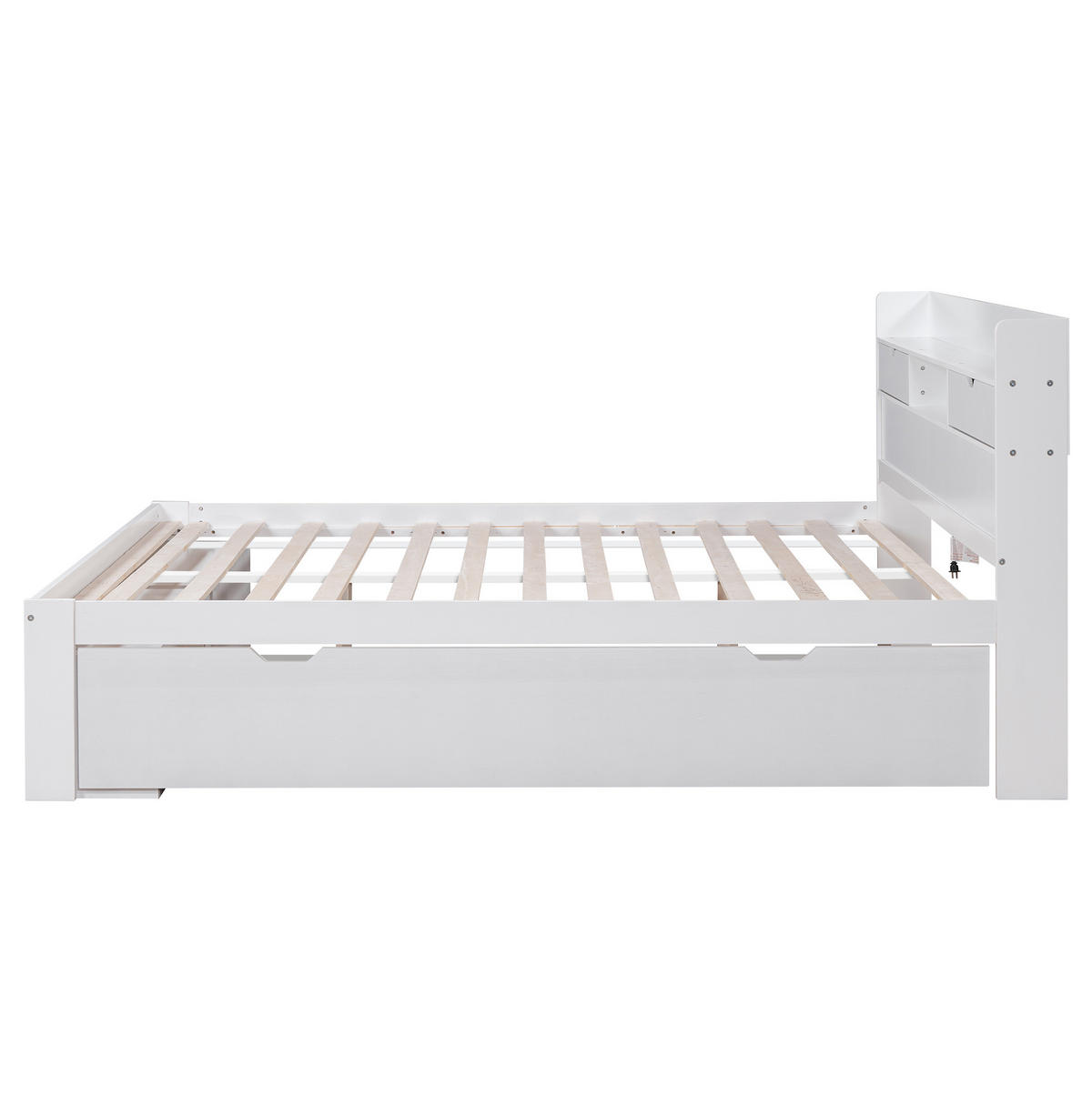 ČALÚNENÁ posteľ 160/200 cm borovica/MDF biela, s USB-C a veľkým úložným priestorom - biela, kompozitné drevo (160/200cm) - BEAOK