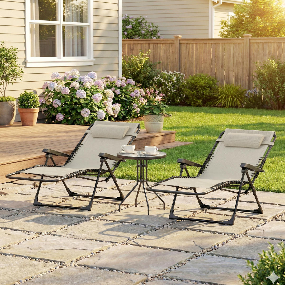 SONNENLIEGE DE-15701 2er-Set mit verstellbarer Rückenlehne Beige - Beige, Metall (65/112/90cm) - ComfortXL