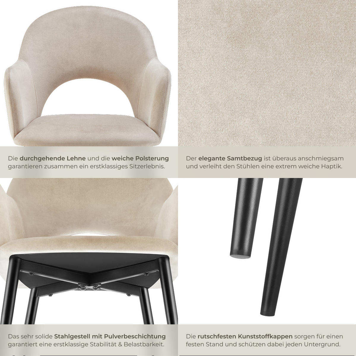 ARMLEHNSTUHL 2er Set Sachel 57 x 61 5 x 87 5 cm creme - Creme, Kunststoff (57/87.5/61.5cm) - tectake