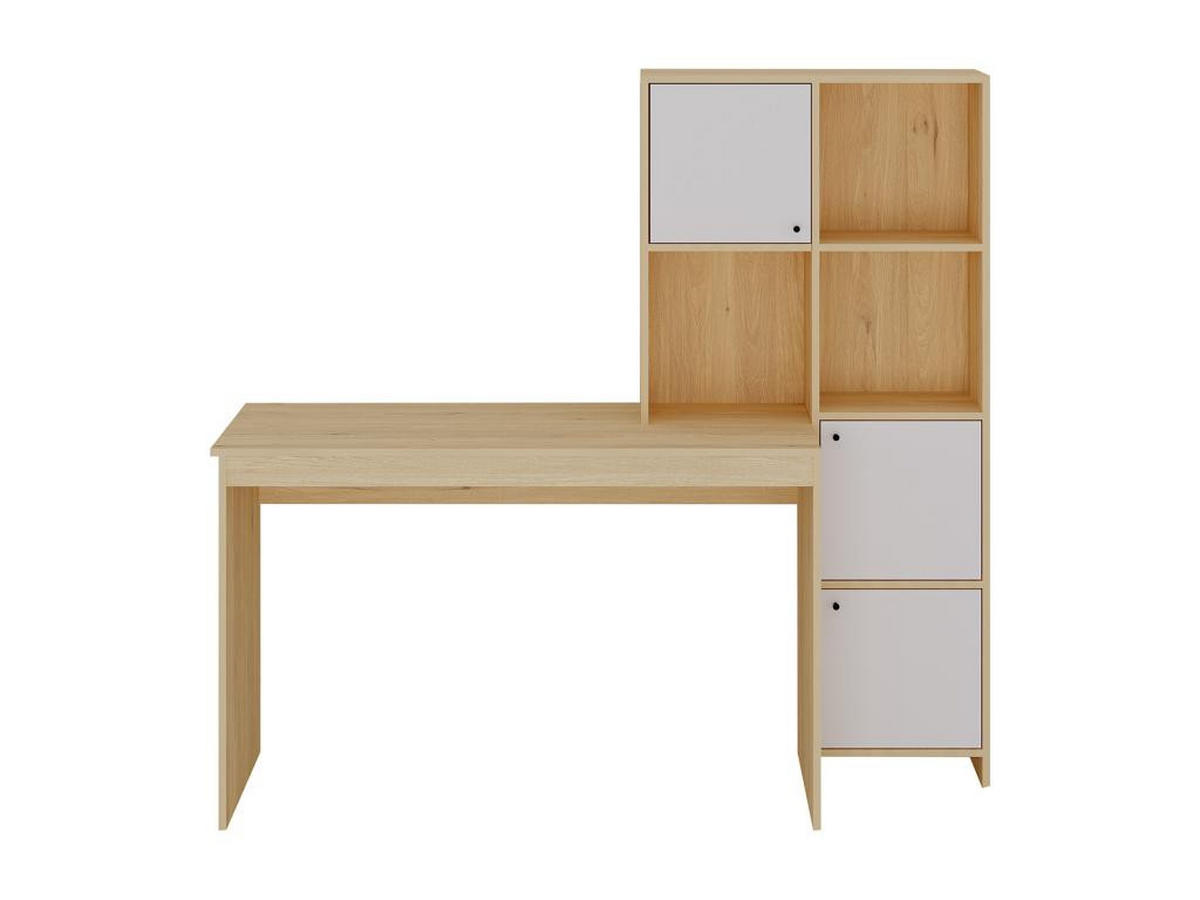 SCHREIBTISCH mit 3 Schränken & 3 Ablagefächern - Holzfarben & Weiß - ALIOBINI - Naturfarben, Holz (156.8/51.5/146.8cm) - Vente-Unique