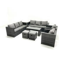 GARTENMÖBEL COUCHTISCH SET mit Sofa Polyrattan Outdoor 10-Sitzer - Dunkelgrau/Grau, Glas/Kunststoff - Fimous