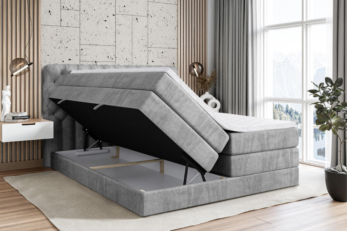 BOXSPRINGBETT BOXI8 KING - 160x200 - H3/H4 - Hellgrau - Hellgrau, Holzwerkstoff (160/200cm) - ALTDECOR