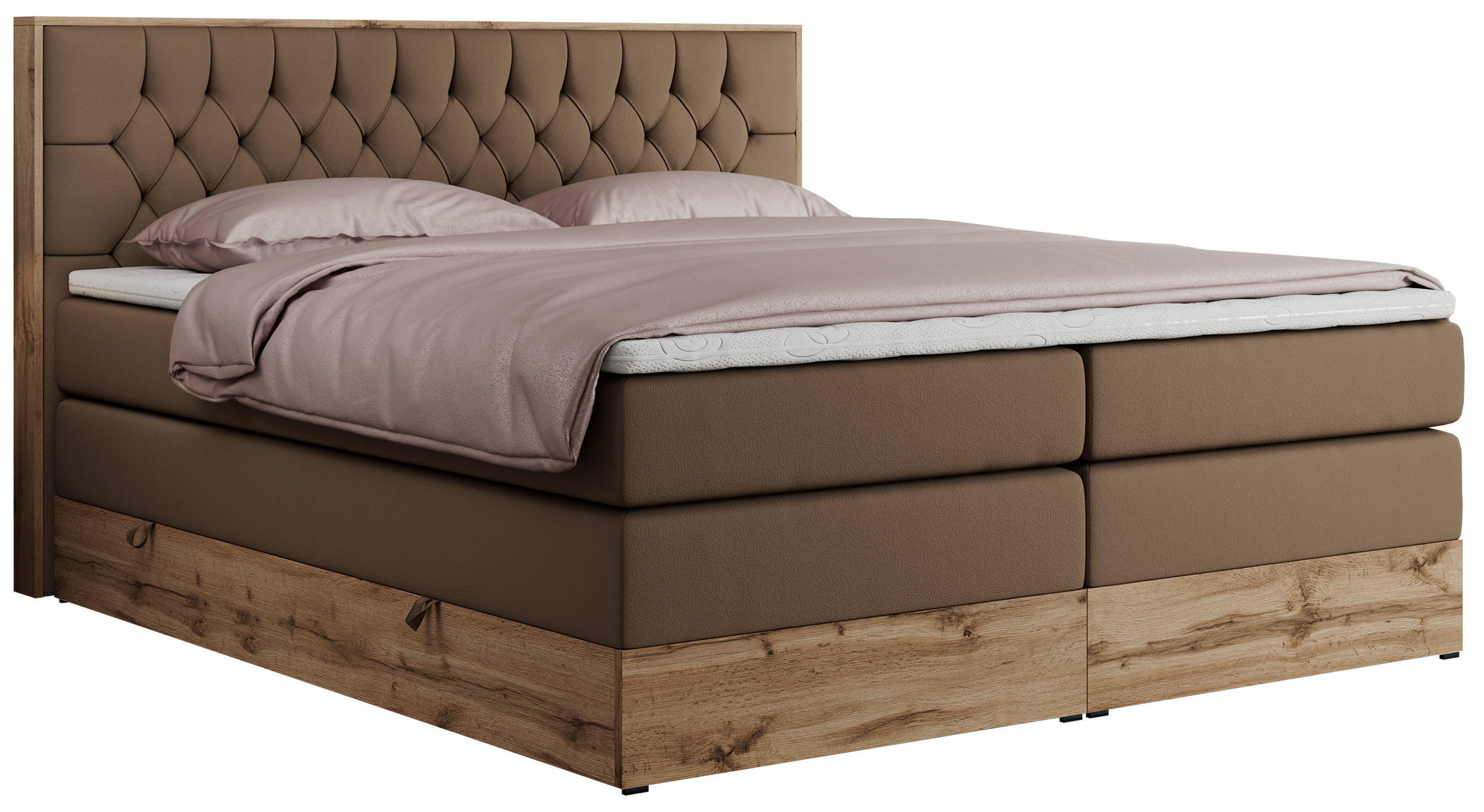 BOXSPRINGBETT AMORE KING 160/200 Braun Kunstleder - H3 - Braun, Holz/Textil (160/200cm) - MKS