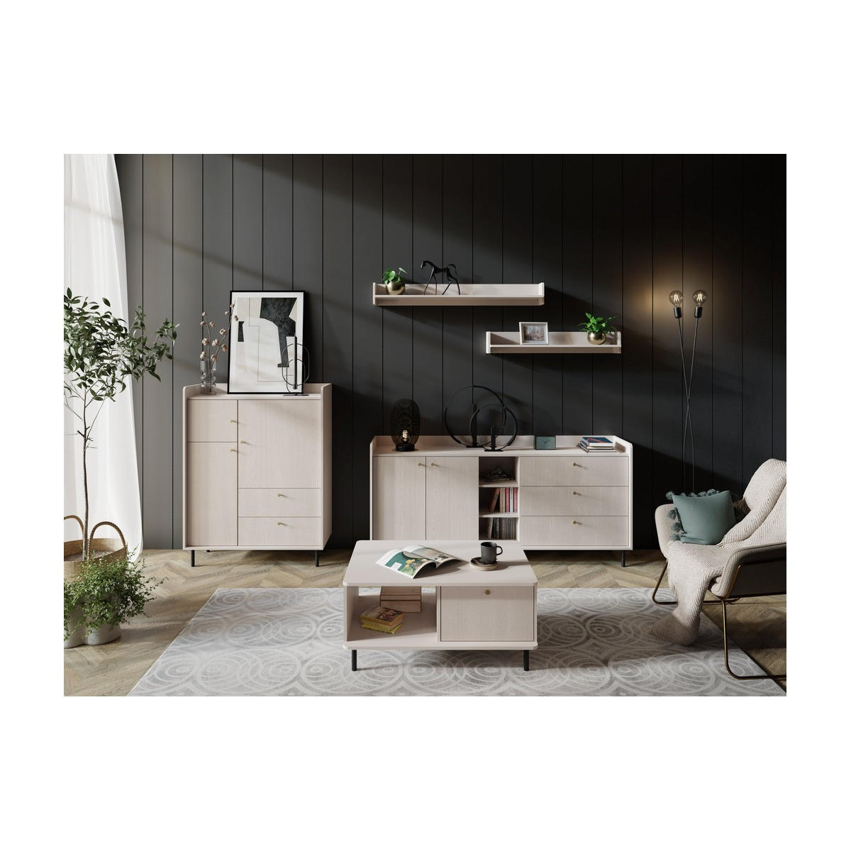 WOHNZIMMER Set – GRANDE System – Beige - Beige, Holzwerkstoff (103.5/133/42cm) - hi-markt