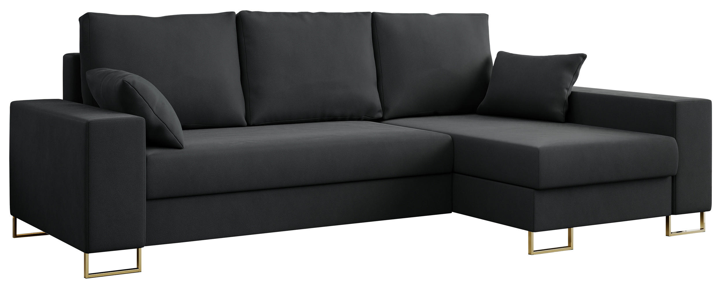 ECKSOFA Dorian Velvet Dunkelgrau - Dunkelgrau/Goldfarben, Textil/Metall (242/138cm) - MKS