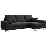 ECKSOFA Dorian Velvet Dunkelgrau - Dunkelgrau/Goldfarben, Textil/Metall (242/138cm) - MKS