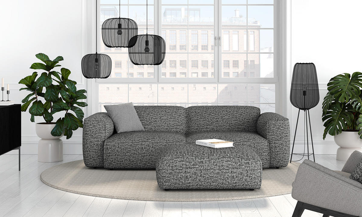 POLSTERHOCKER - Schwarz/Grau, Kunststoff/Textil (81/38/100cm) - home24