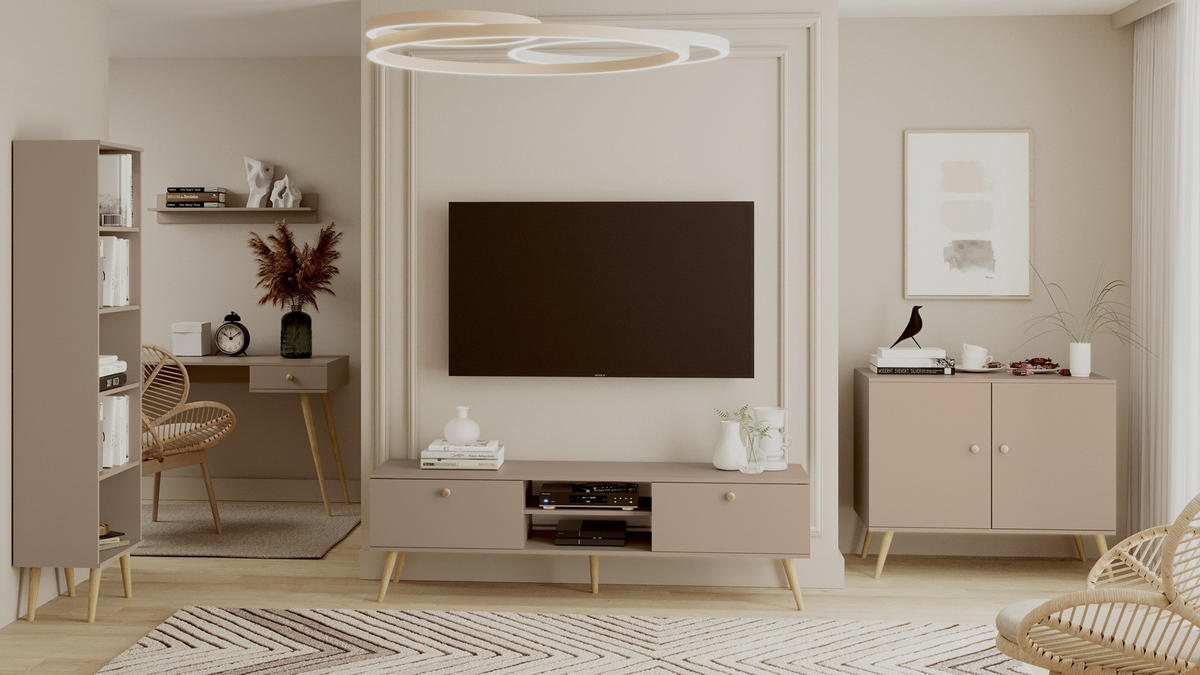 KOMMODE Macchiato Boho Mit Regalen Auf Hohen Beinen - Beige, Holzwerkstoff (100/85/42cm) - Sepro Meble
