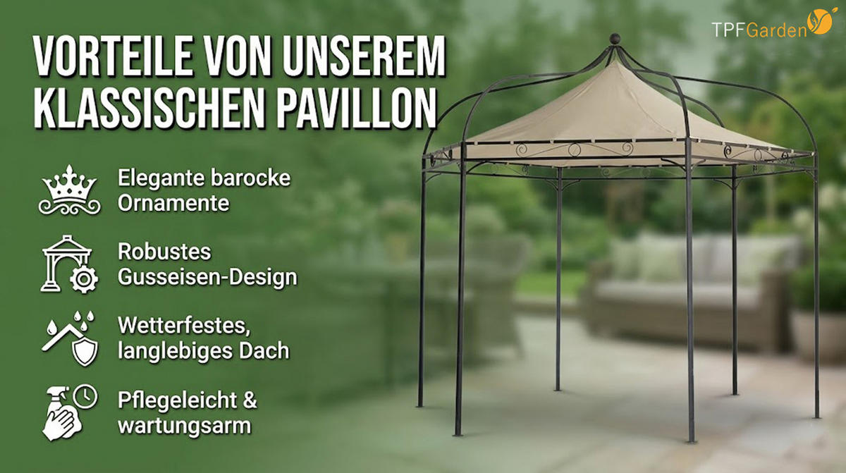 ERSATZDACH für Pavillon Mondura, Pavillondach 6-eckig, Durchmesser 300 cm, Farbe: ecru - Weiß, Kunststoff (320/0.3/320cm) - TPFGarden