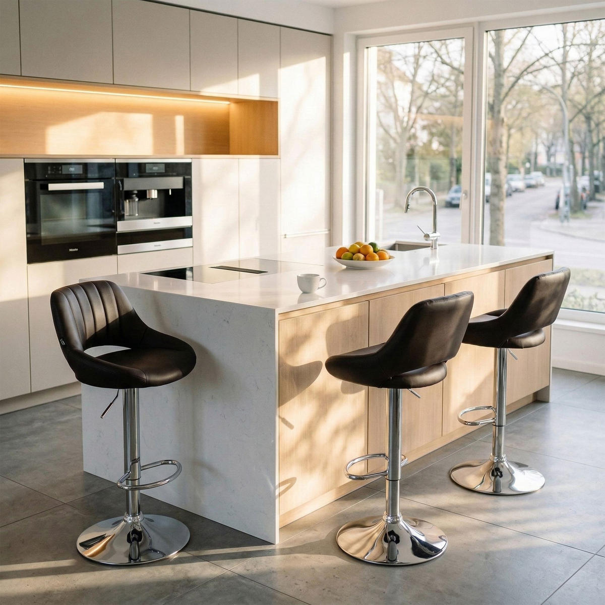 BARHOCKER Lederlook Braun - Chromfarben/Braun, Textil/Metall (47/85/48cm) - CLP