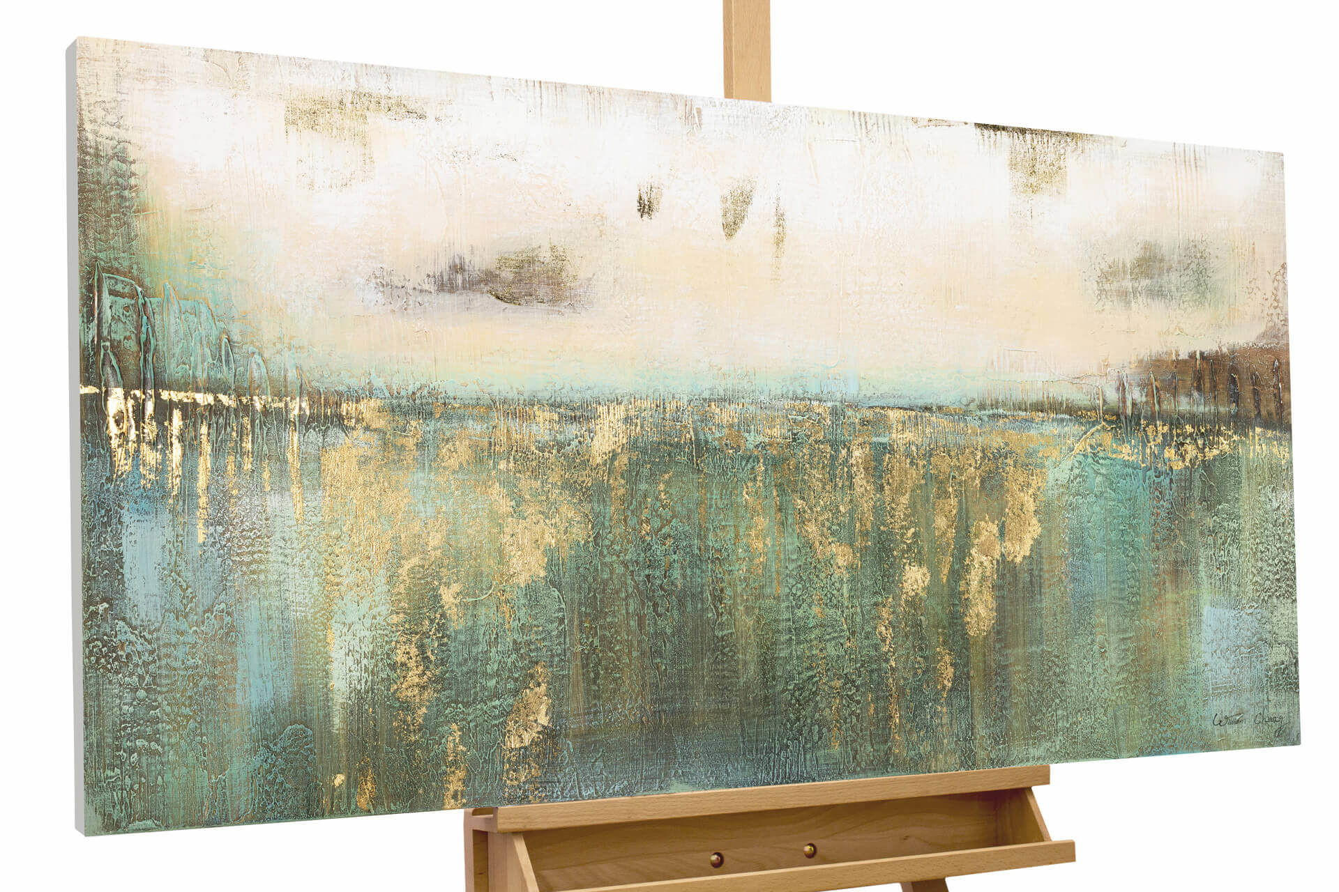 ÖLGEMÄLDE 120/60 cm - Türkis/Beige, Holz/Textil (120/60cm) - KUNSTLOFT