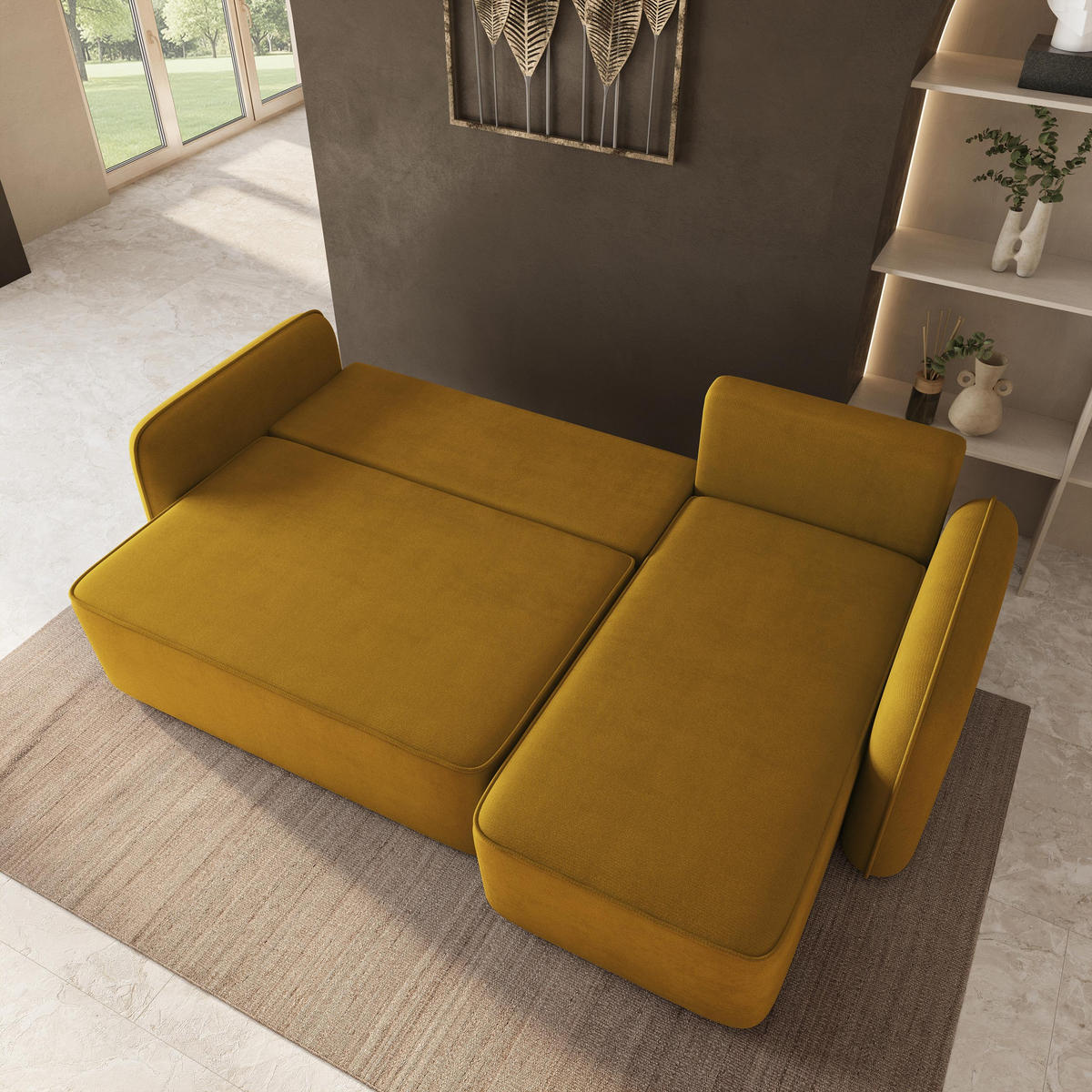 ROHOVÁ Sedačka DOLVER KRONOS 01, Žlutá - šedá/žlutá, dřevo/textil (238/156cm) - MASSENO