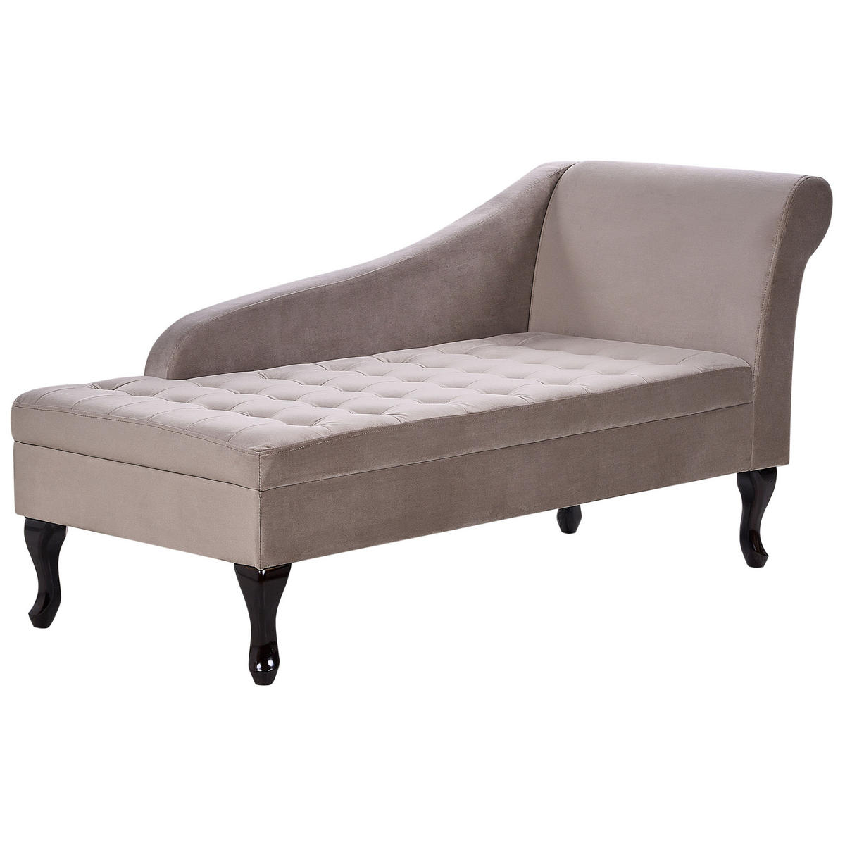 CHAISELONGUE Samtstoff taupe mit Bettkasten rechtsseitig Pessac - Beige/Schwarz, Textil (145/71/62cm) - Beliani