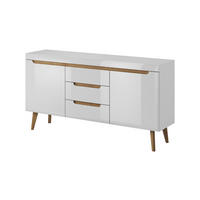 KOMMODE Nodis Weißer Glanz, Eiche Beine, Schubladenkommode - Braun/Weiß, Holzwerkstoff (160/83/40cm) - Bettso