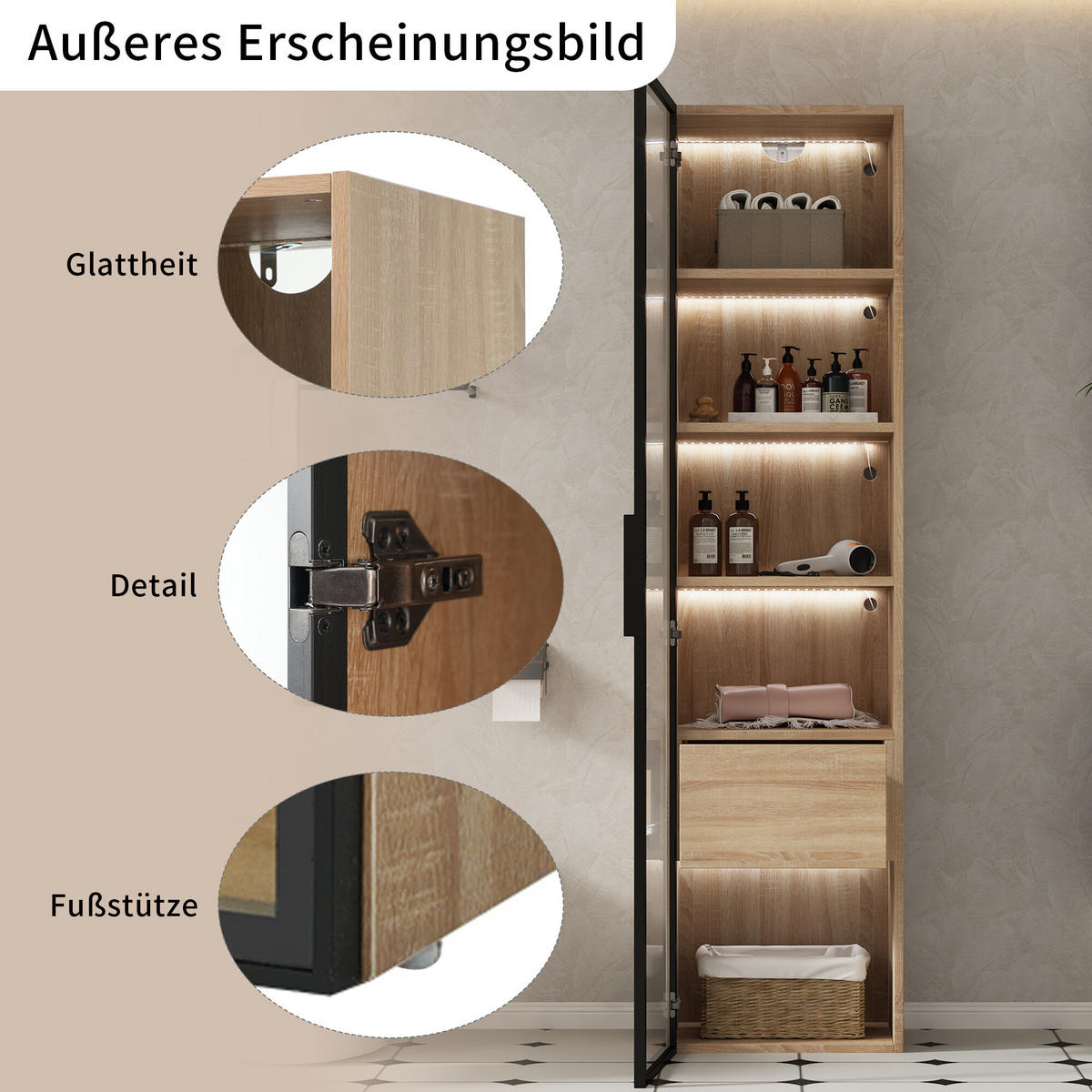 VITRINENSCHRANK in Holzoptik 40/34.5/165 cm - Braun, Glas/Holzwerkstoff (34.5/165/40cm) - Urban Meuble