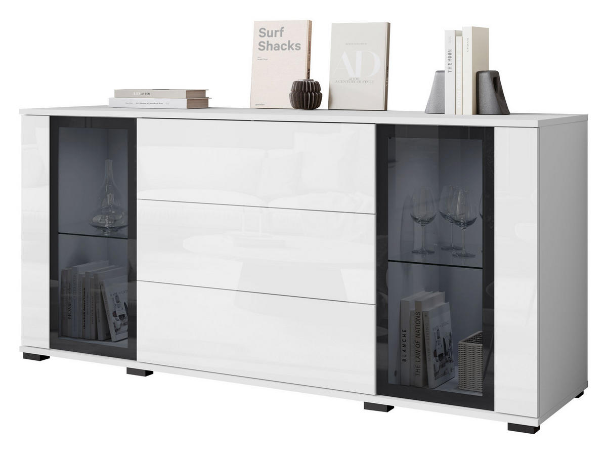 SIDEBOARD Caro SB 150 2D3S - Schwarz/Weiß, Holzwerkstoff/Kunststoff (150/70/40cm) - MIRJAN24
