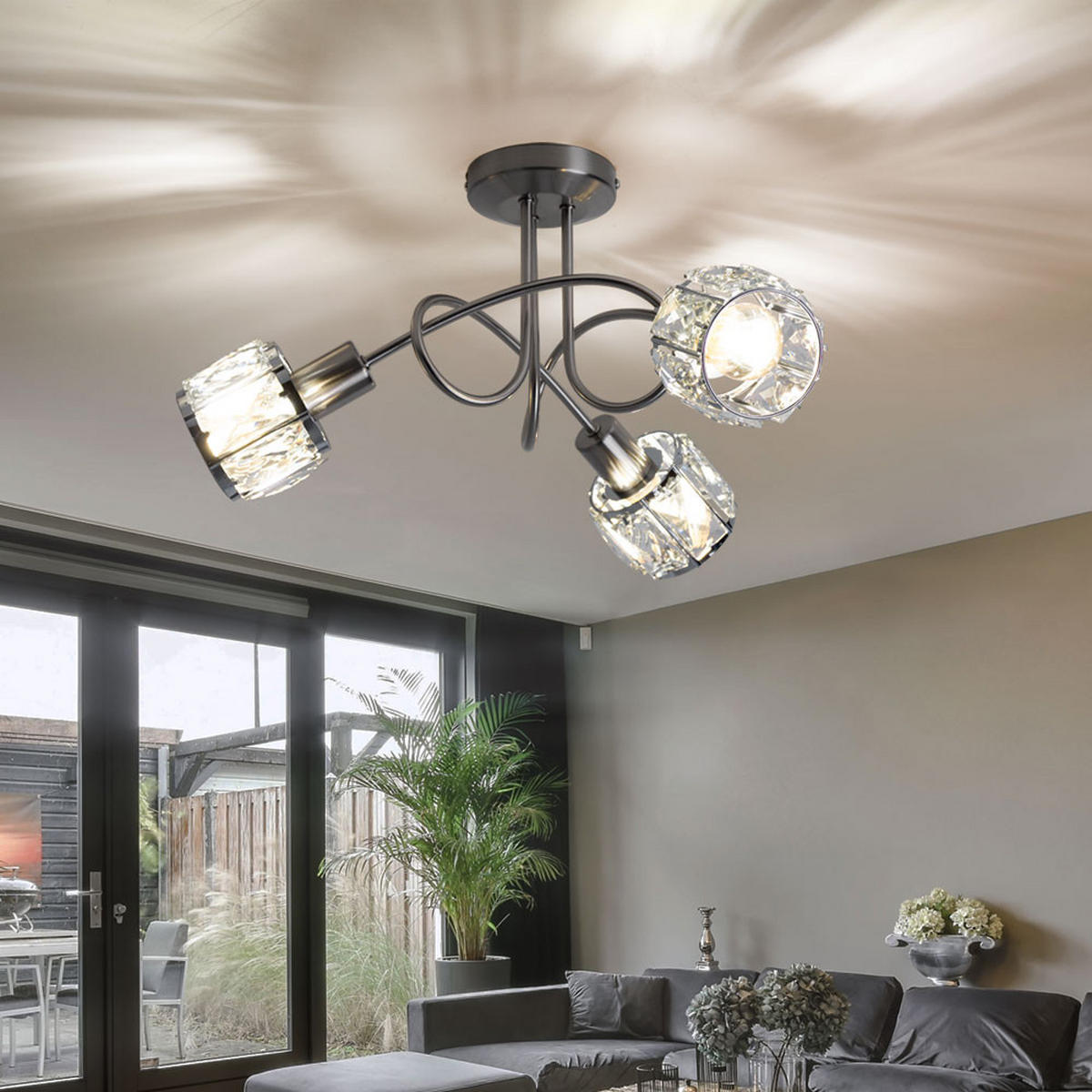 DECKENLEUCHTE Kristalloptik Silber Chrom - Silberfarben, Glas (38/38/24cm) - Globo Lighting
