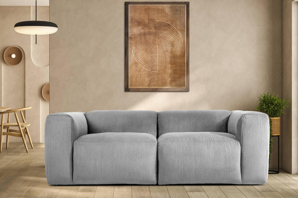 2-SITZER-MODULSOFA BUFFO mit extrem weicher und bequemer Sitzfläche, Kordstoff, hellgrau - Hellgrau, Textil (210/73/96cm) - KONSIMO®