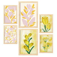 POSTER Set Mit 6 Restful Posy In Blume Zusammenfassung A3 & A4 Rahmen Aus Hellem Holz - Beige, Papier (29/3cm) - Nacnic