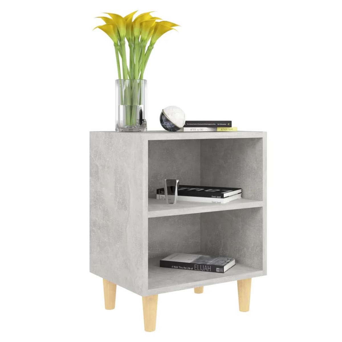NACHTTISCH mit Massivholz-Beinen 40/30/50 cm in Betongrau - Hellgrau/Braun, Holz (40/50/30cm) - vidaXL