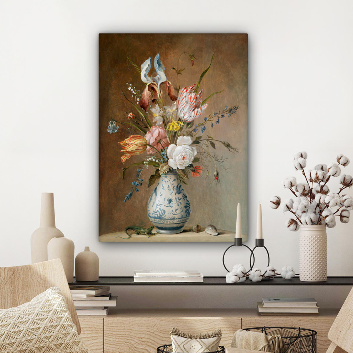 LEINWANDBILD Alte Meister - Blumen - Balthasar van der Ast Wandbild Wohnzimmer 60x80 cm - Hellbraun, Textil (60/80cm) - MuchoWow