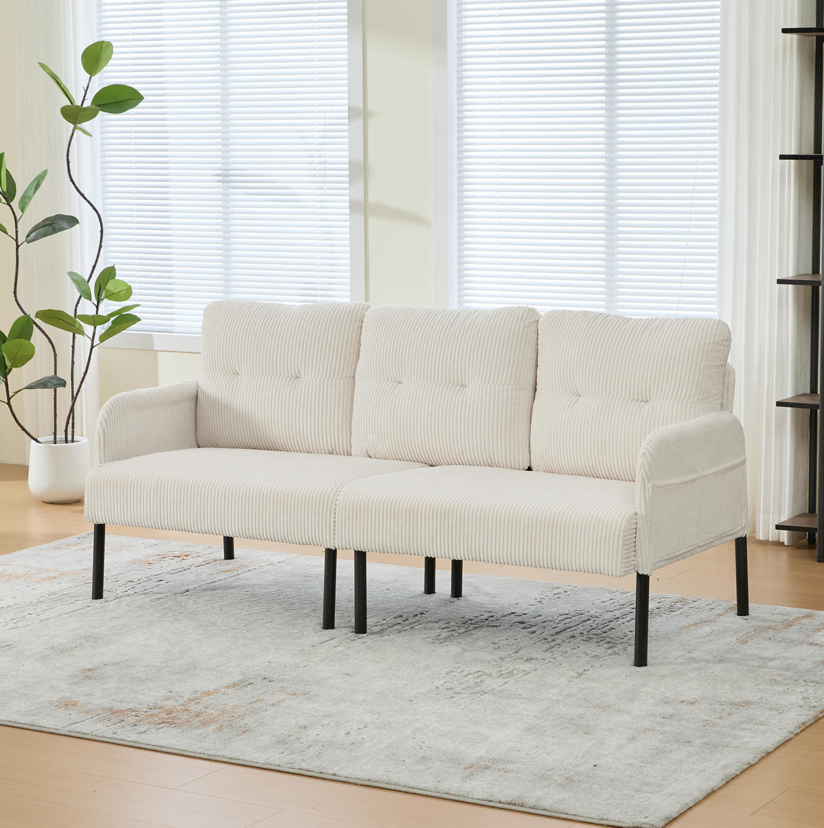 SOFA 3-Sitzer mit Seitentasche 171 x 72 x 80 cm Cord Beige - Beige, Kunststoff (171/80/72cm) - Meubliv
