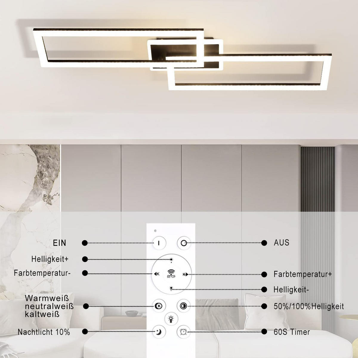 LED-DECKENLEUCHTE Kranzwacht 25.5/7.5/80.0 cm - Schwarz, Glas (80/25.5/7.5cm) - ZMH