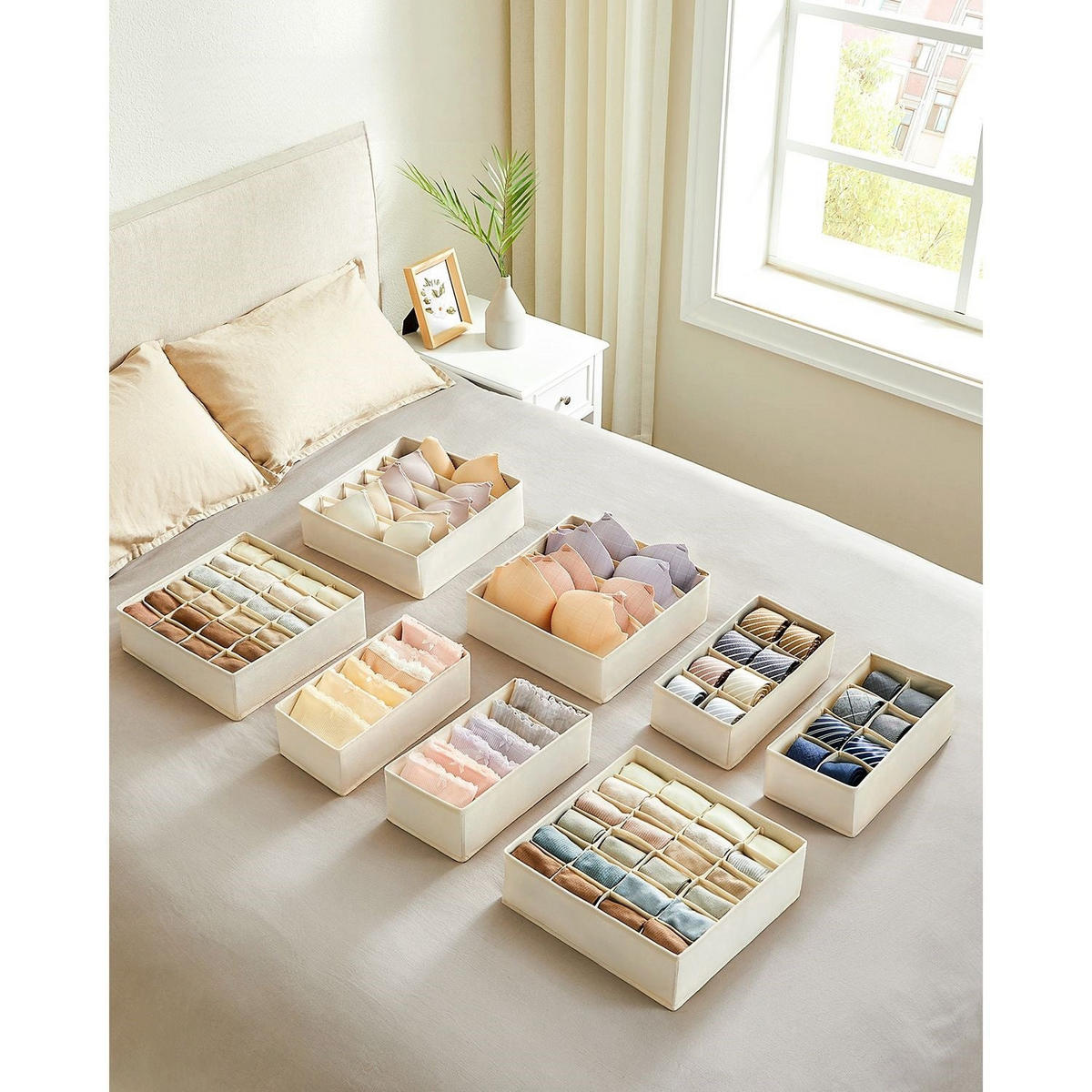 AUFBEWAHRUNGSBOXEN FÜR UNTERWÄSCHE FREETOWN 8ER-SET - Beige, Textil (32/32/10cm) - Hansiro