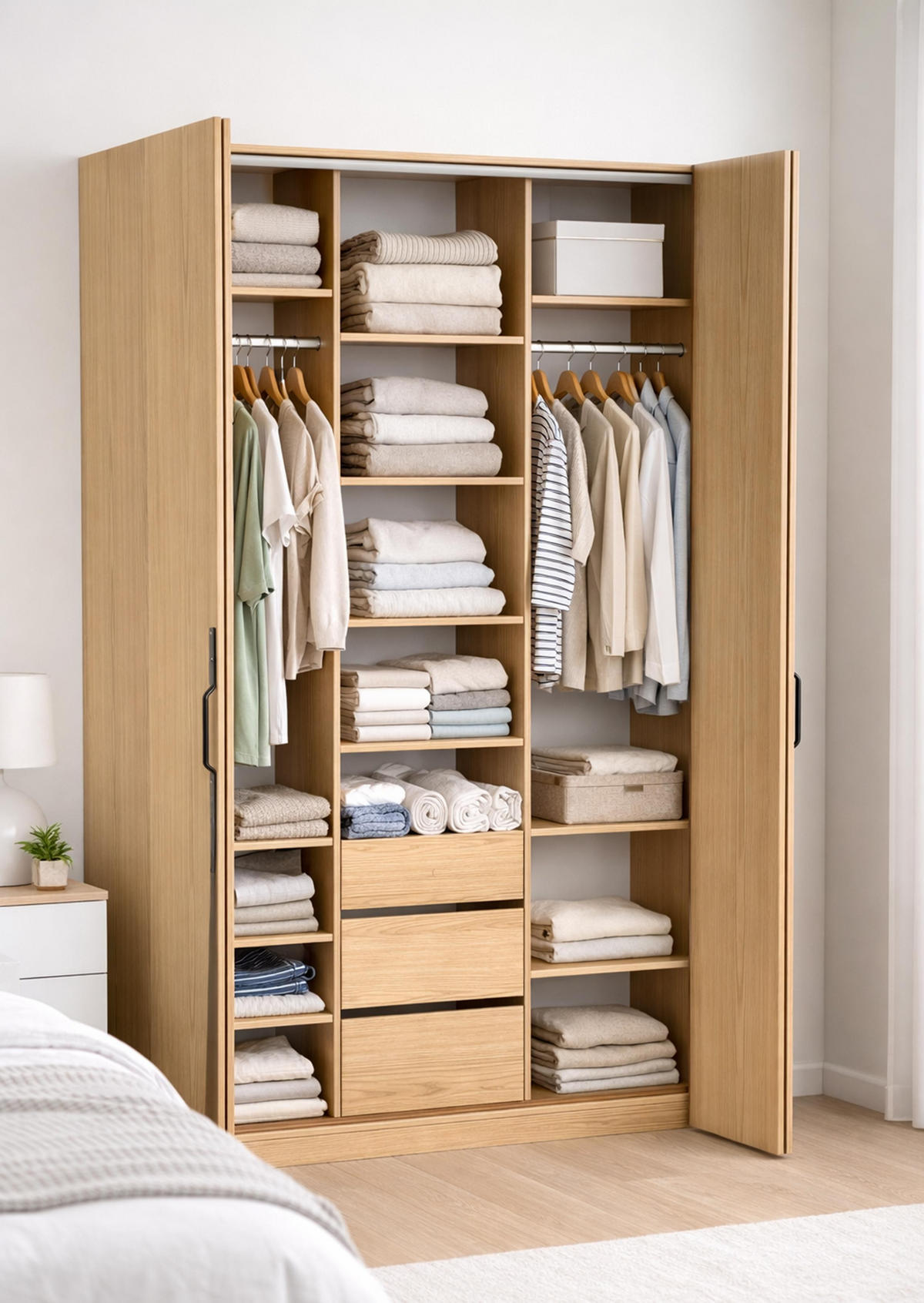 FALTTÜRENSCHRANK Omodeo 170 cm breit in Bookmatch-Eiche – mit WingLine-Falttüren - Eichefarben, Holzwerkstoff (170/240/58cm) - AX Living