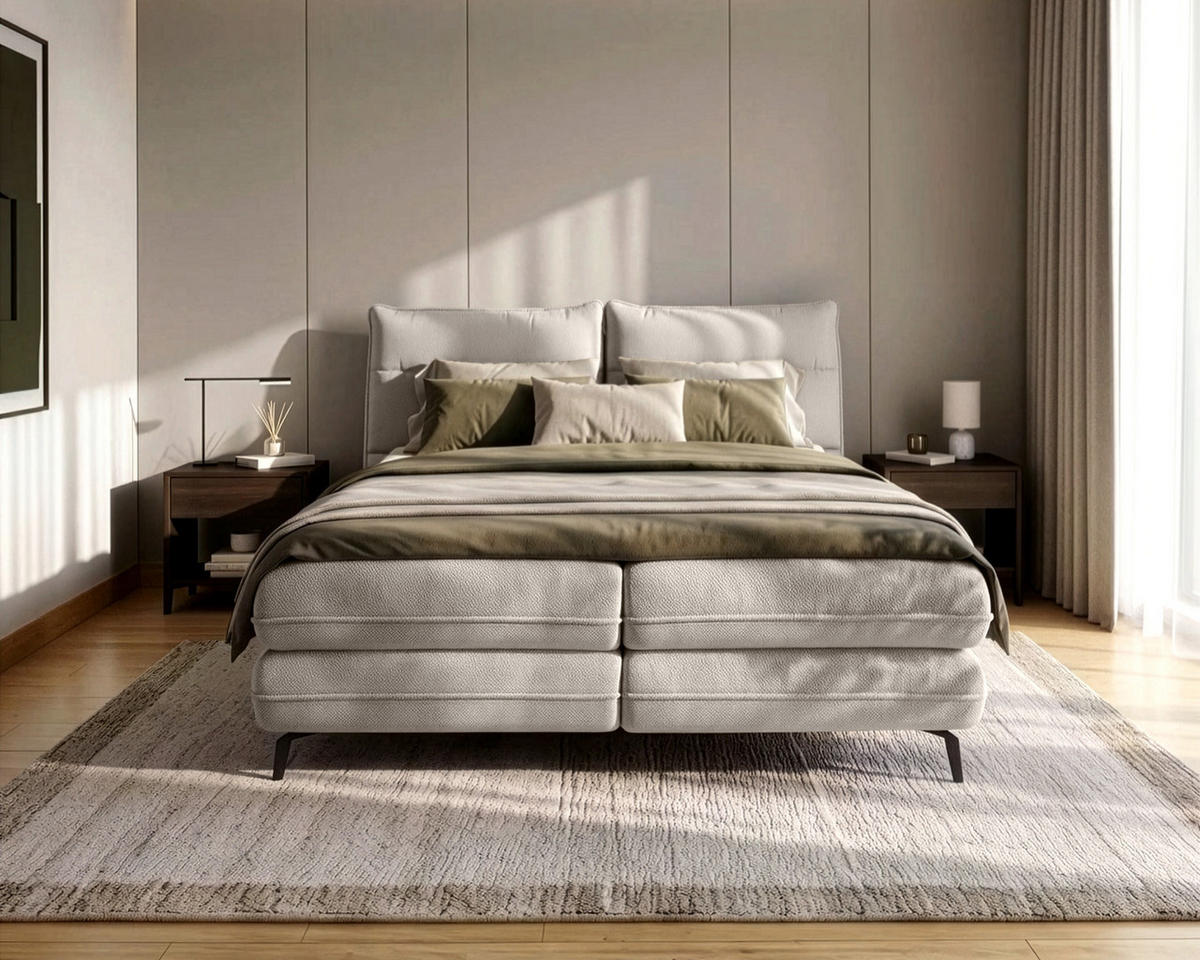 BOXBETT Verse 140 x 200 Einzelbett mit hochwertiger Bonell-Matratze und Topper T30 - Beige - Beige, Holz (140/200cm) - Homesy