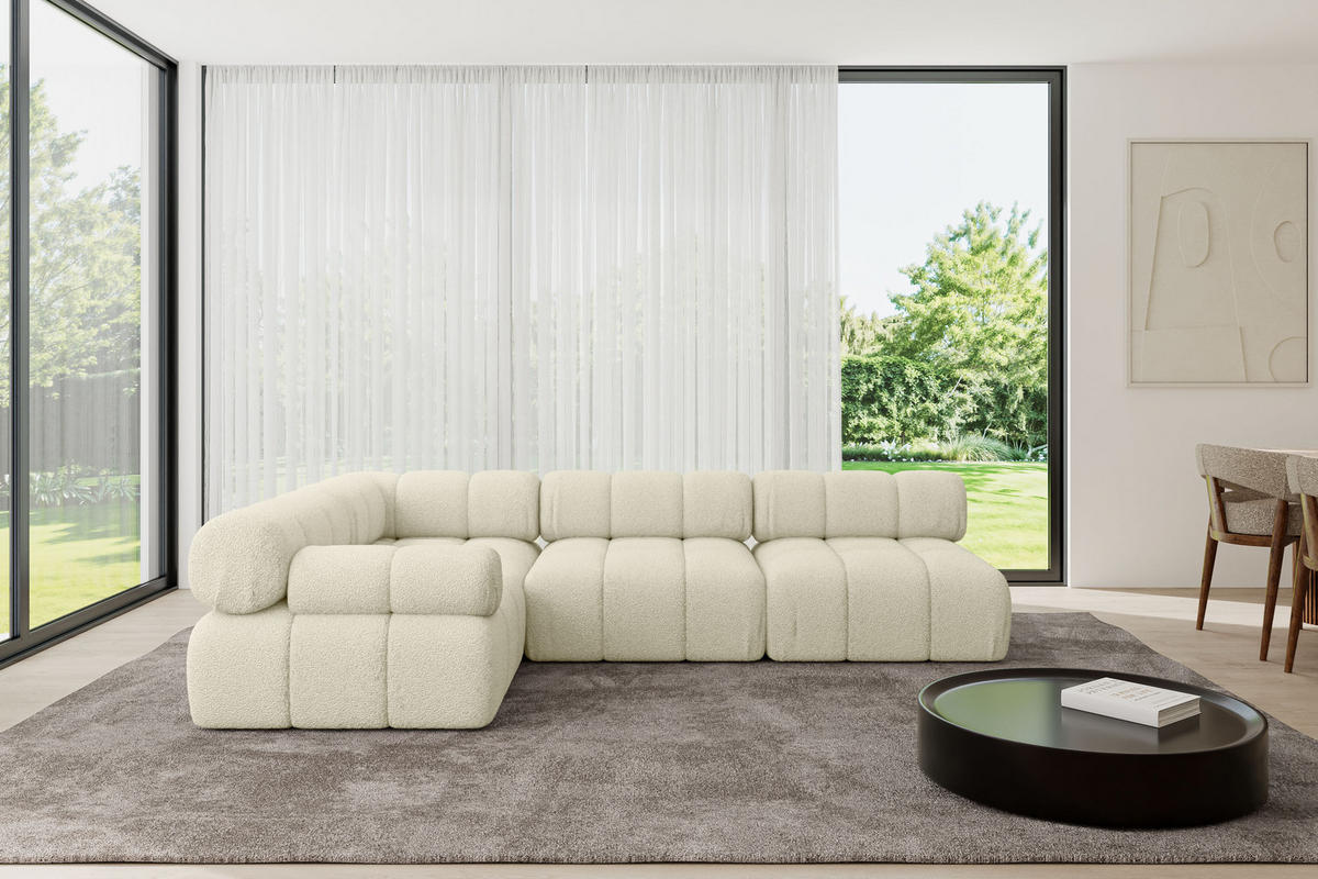 ECKSOFA modulares Sofa Mende-L2 - 285x190x70 cm Beige Bouclé - Beige, Holzwerkstoff/Textil (285/190cm) - ALTDECOR