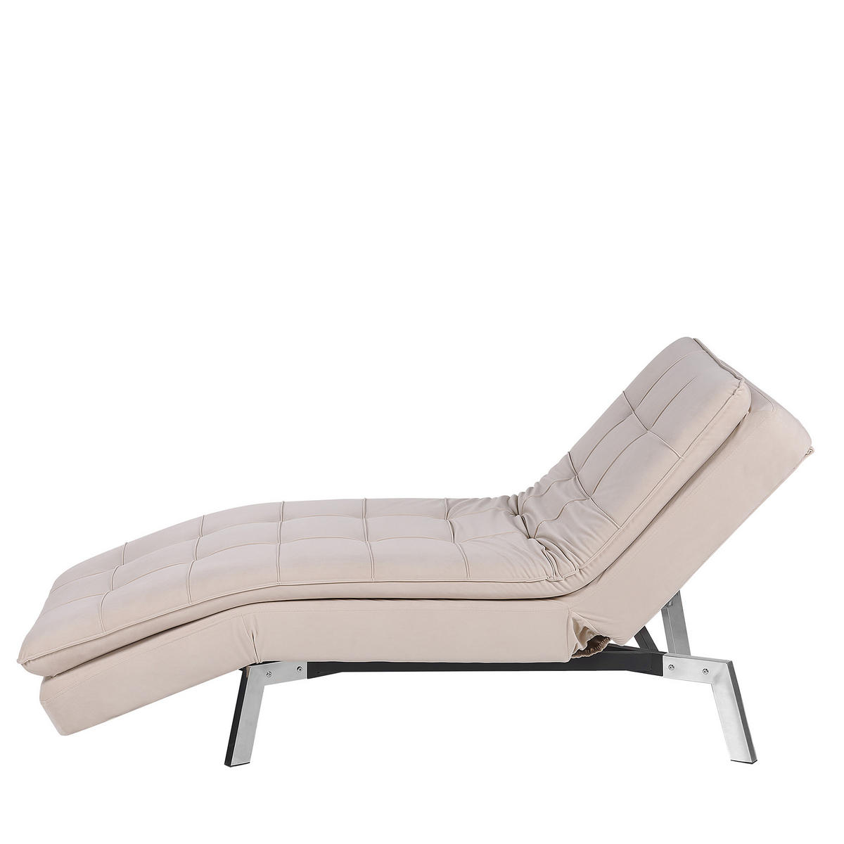 RELAXLIEGE Samtstoff beige verstellbar Loiret - Beige/Silberfarben, Textil (179/93/76cm) - Beliani