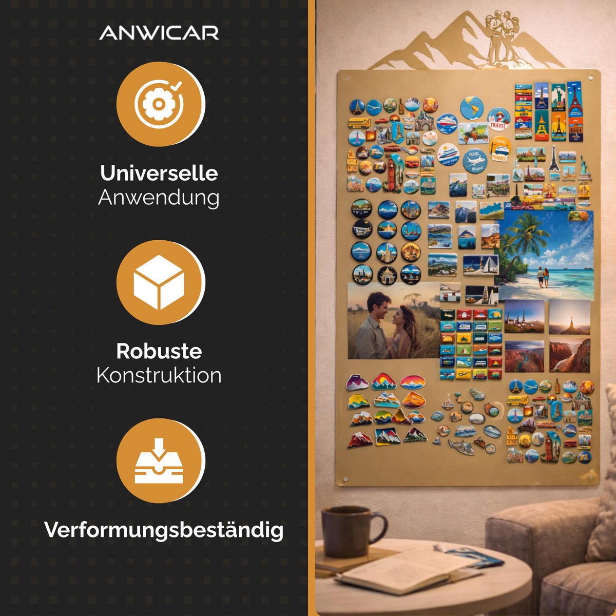 MAGNETTAFEL für Erinnerungen Goldfarben 87x49 cm - Goldfarben, Metall (49/87/0.7cm) - ANWICAR