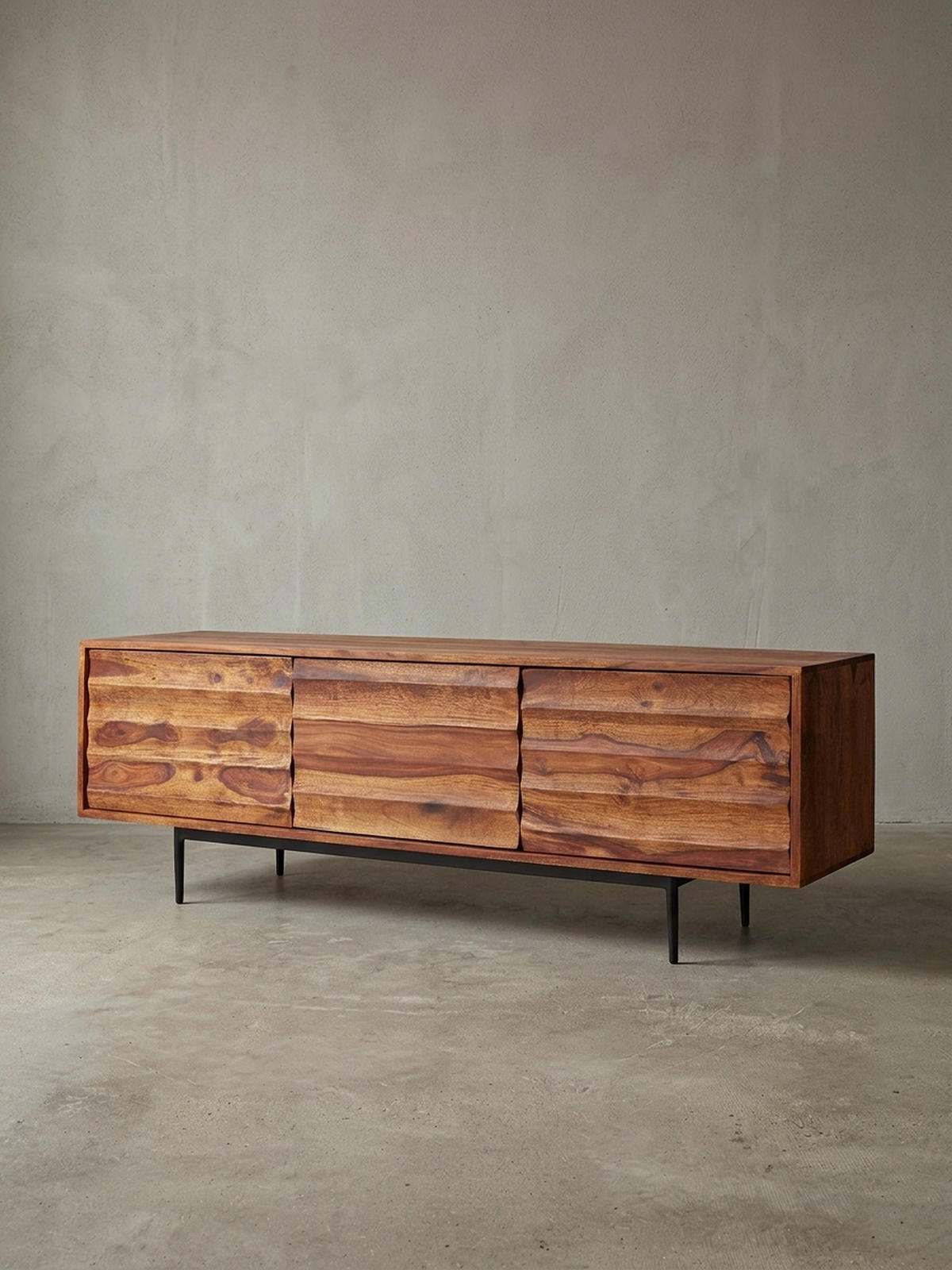 LOWBOARD Mango Massivholz Metall Industrial Stil für Fernseher bis 55 Zoll - Schwarz/Braun, Holz/Metall (147/50/38cm) - KADIMA DESIGN