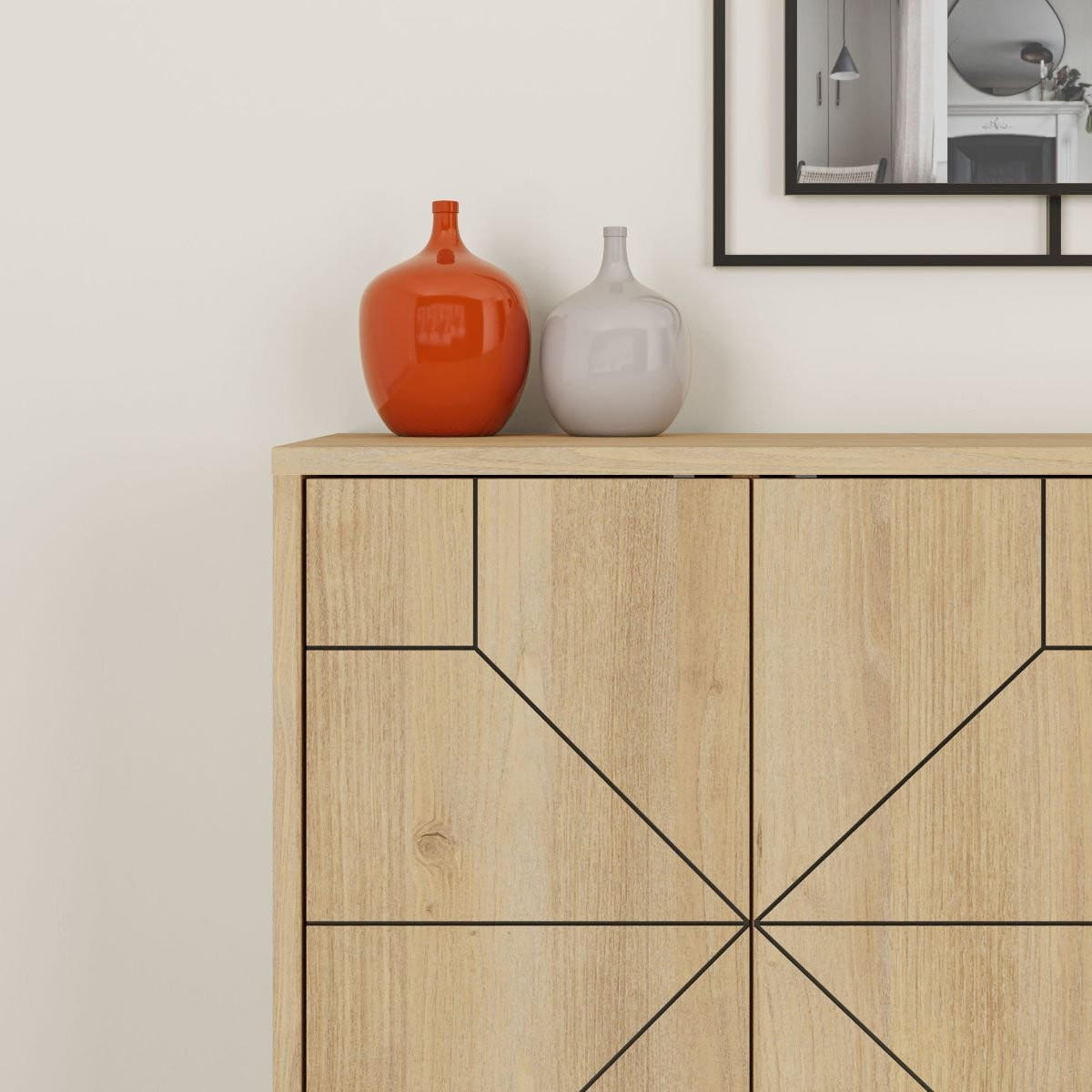 SIDEBOARD mit 4 Türen und dekorierten Türen L123 cm - Dune - Eichefarben, Holzwerkstoff (35/62.4/123cm) - Calicosy