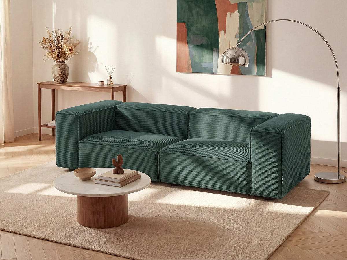 MODULIERBARES Sofa - 3 Personen - samt - grün Ruzolo - Grün, Textil/Metall (242/67/105cm) - Vente-Unique